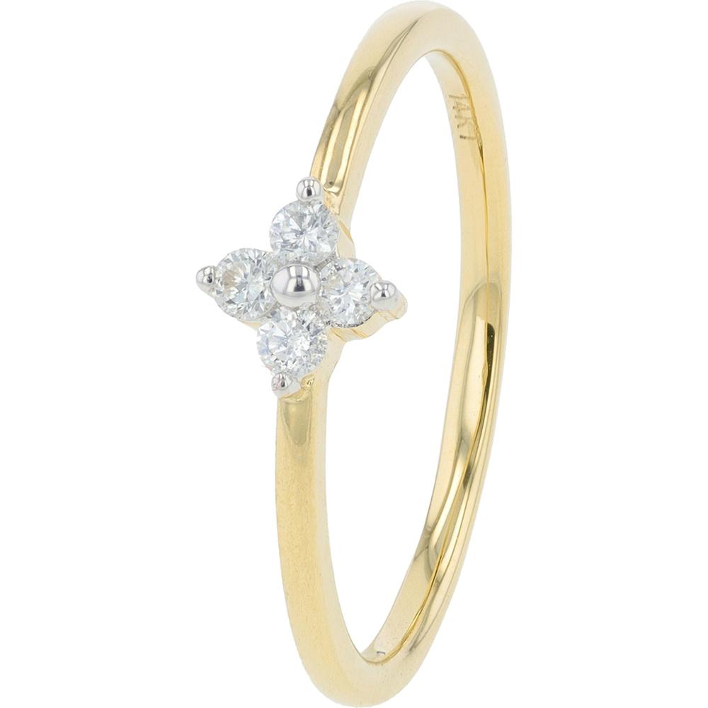 14K Yellow Gold Diamond Flower Ring with 0.11 Carats Total Diamond Weight