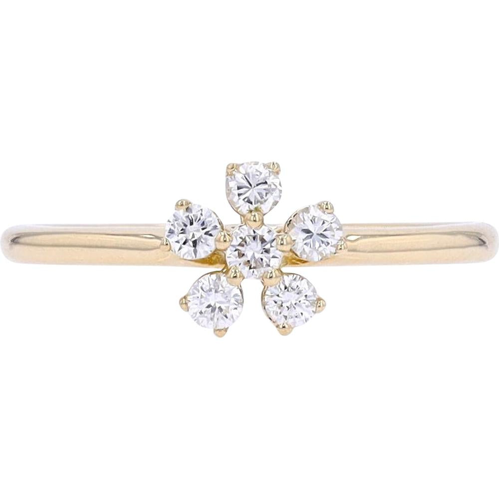 14K Yellow Gold Diamond Flower Ring with 0.25 Carats Total Diamond Weight