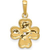 14K Yellow Gold Diamond Four Leaf Clover Pendant with Textured Rhodium Accents - 0.02 Carat Total Diamond Weight by Monteluci Fine Jewelry