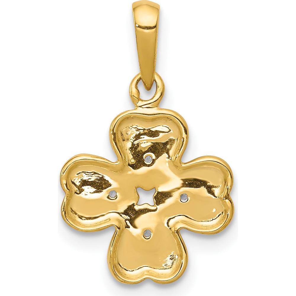 14K Yellow Gold Diamond Four Leaf Clover Pendant with Textured Rhodium Accents - 0.02 Carat Total Diamond Weight by Monteluci Fine Jewelry