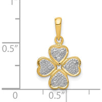 14K Yellow Gold Diamond Four Leaf Clover Pendant with Textured Rhodium Accents - 0.02 Carat Total Diamond Weight by Monteluci Fine Jewelry