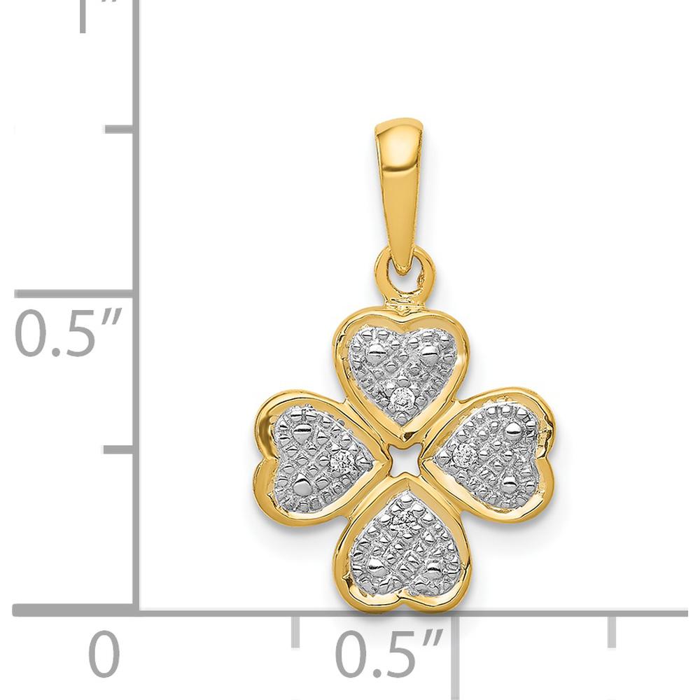 14K Yellow Gold Diamond Four Leaf Clover Pendant with Textured Rhodium Accents - 0.02 Carat Total Diamond Weight by Monteluci Fine Jewelry