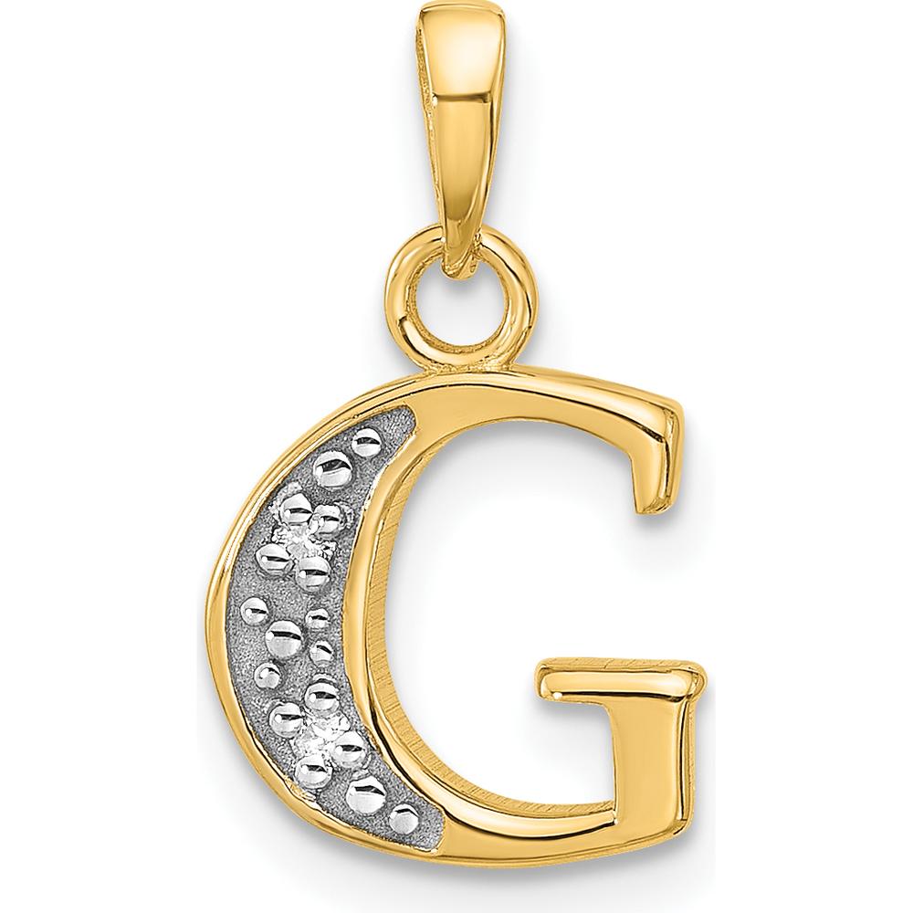 14K Yellow Gold Diamond 'G' Initial Pendant with Rhodium Accents - 0.01 Carat Diamond Total Weight by Oro Pregiato