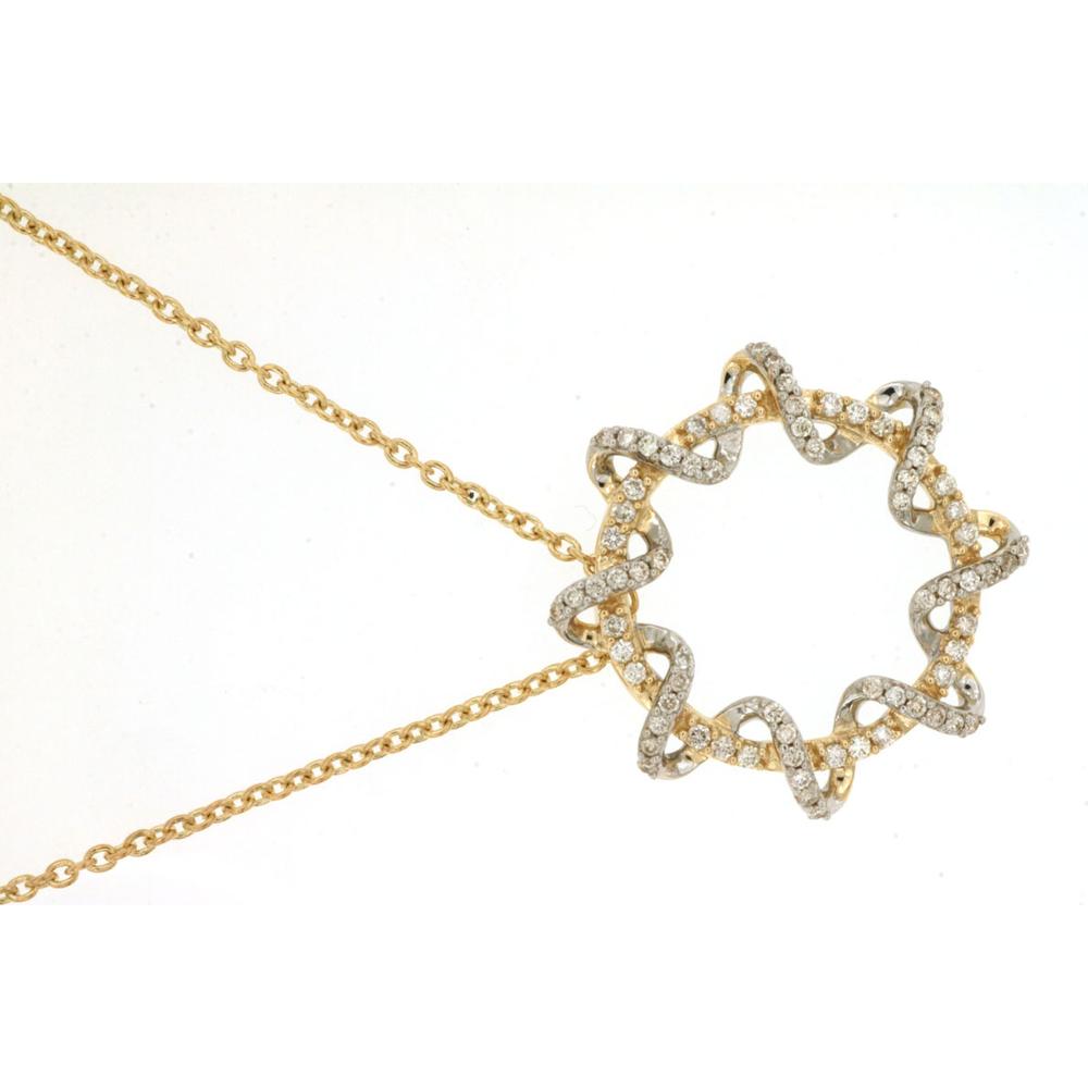 14K Yellow Gold Diamond Geometric Open Circle Pendant Necklace with Twisted Ribbon Design - 0.25 Carat Total Diamond Weight - Royal Jewelry