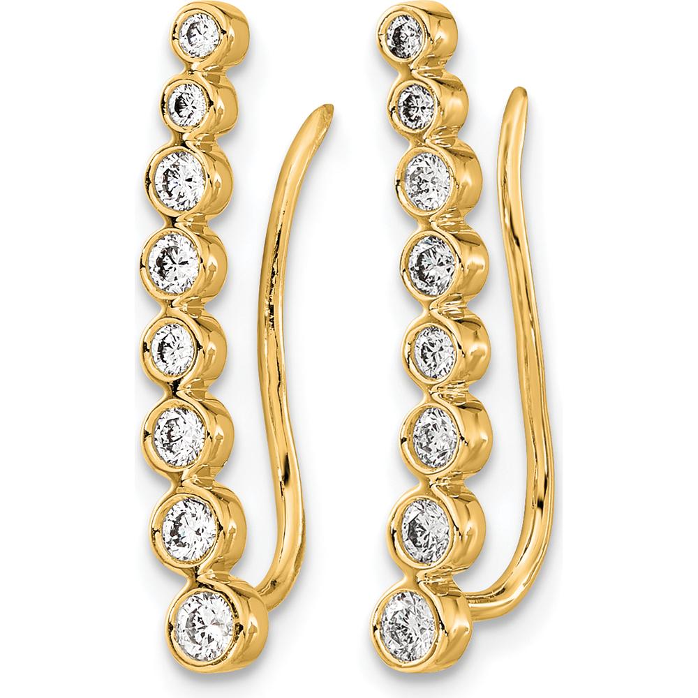 14K Yellow Gold Diamond Graduated Ear Climbers with Round-Cut Natural Diamonds - 0.14 Carats Total Diamond Weight by Oro Pregiato