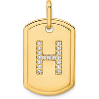14K Yellow Gold Diamond "H" Initial Dog Tag Pendant - Personalized Jewelry Charm by Oro Pregiato