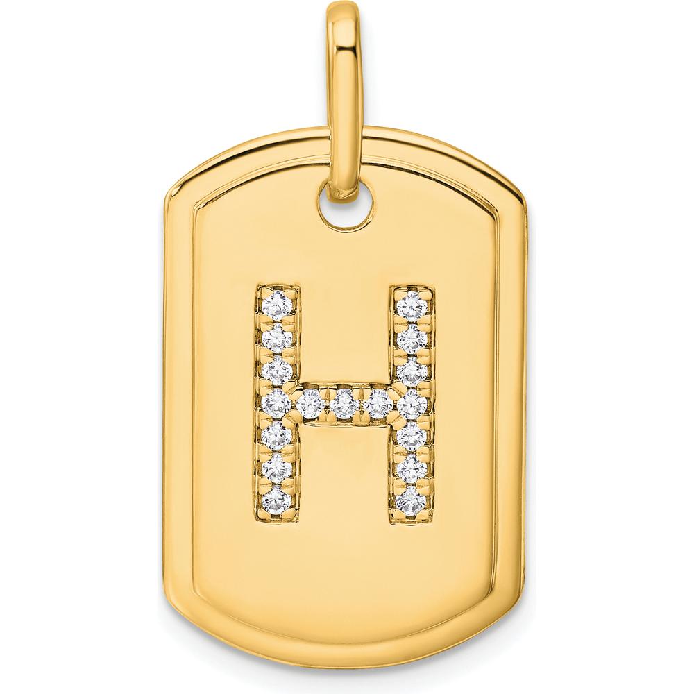 14K Yellow Gold Diamond "H" Initial Dog Tag Pendant - Personalized Jewelry Charm by Oro Pregiato