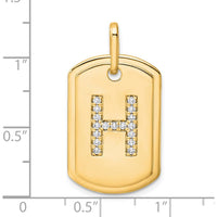 14K Yellow Gold Diamond "H" Initial Dog Tag Pendant - Personalized Jewelry Charm by Oro Pregiato
