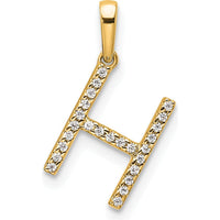 14K Yellow Gold Diamond 'H' Initial Pendant - Polished Finish with Round Diamonds by Oro Pregiato