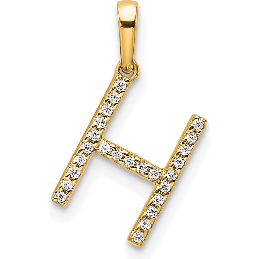 14K Yellow Gold Diamond 'H' Initial Pendant - Polished Finish with Round Diamonds by Oro Pregiato