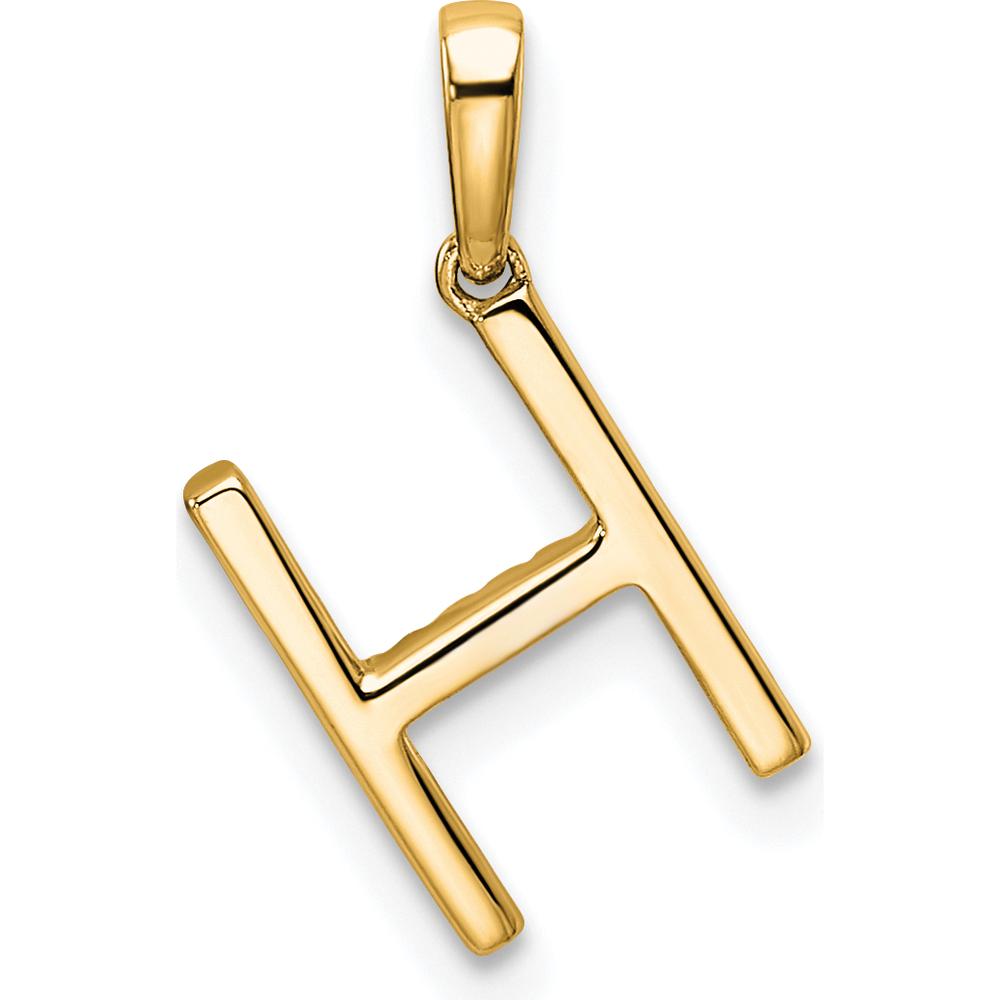 14K Yellow Gold Diamond 'H' Initial Pendant - Polished Finish with Round Diamonds by Oro Pregiato