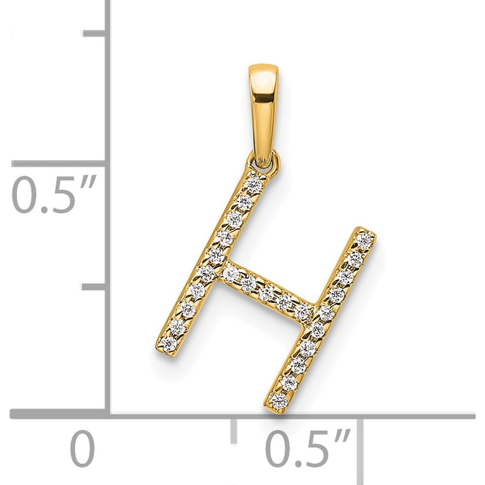 14K Yellow Gold Diamond 'H' Initial Pendant - Polished Finish with Round Diamonds by Oro Pregiato