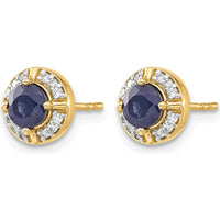 14K Yellow Gold Diamond Halo Earrings with Round Sapphire - 0.33 Carats Sapphire, 0.06 Carats Diamond Total Weight by Monteluci Fine Jewelry