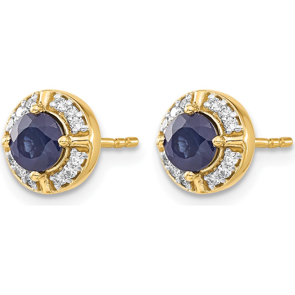 14K Yellow Gold Diamond Halo Earrings with Round Sapphire - 0.33 Carats Sapphire, 0.06 Carats Diamond Total Weight by Monteluci Fine Jewelry