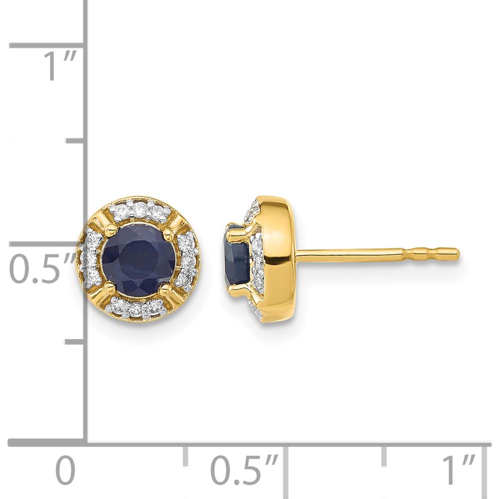 14K Yellow Gold Diamond Halo Earrings with Round Sapphire - 0.33 Carats Sapphire, 0.06 Carats Diamond Total Weight by Monteluci Fine Jewelry