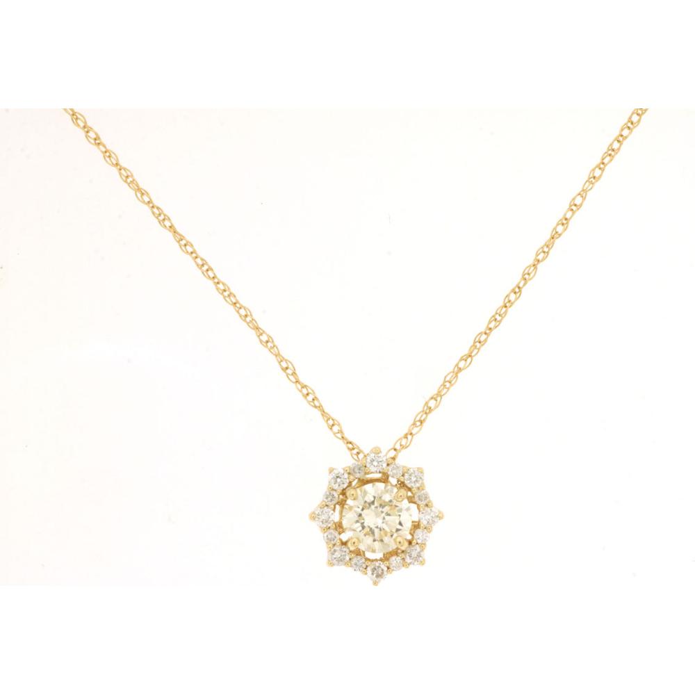 14K Yellow Gold Diamond Halo Pendant Necklace - 0.36 Carats Total Diamond Weight