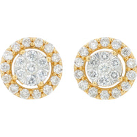 14K Yellow Gold Diamond Halo Stud Earrings - 1.00 Carat Total Diamond Weight
