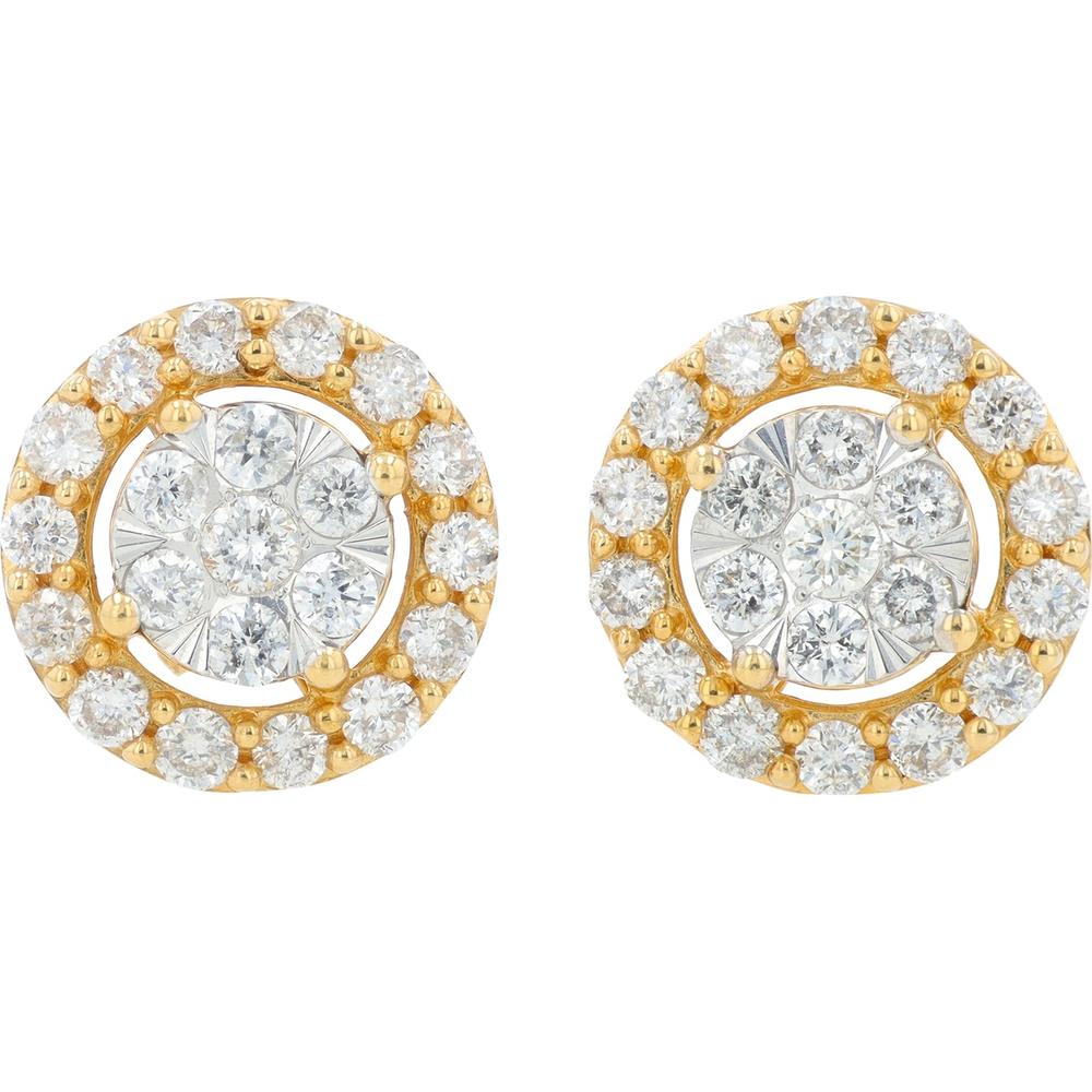 14K Yellow Gold Diamond Halo Stud Earrings - 1.00 Carat Total Diamond Weight