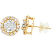 14K Yellow Gold Diamond Halo Stud Earrings - 1.00 Carat Total Diamond Weight