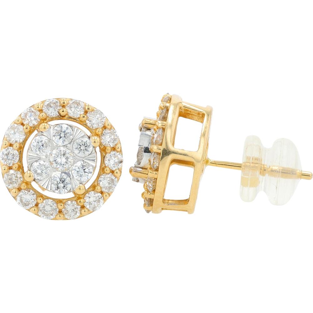 14K Yellow Gold Diamond Halo Stud Earrings - 1.00 Carat Total Diamond Weight