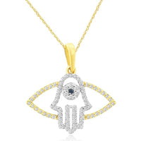 14K Yellow Gold Diamond Hamsa Evil Eye Pendant with Round Diamonds - 0.21 Carat Total Diamond Weight - Royal Jewelry