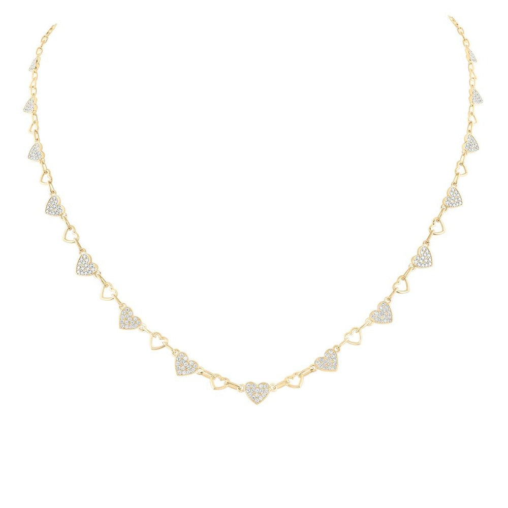 14K Yellow Gold Diamond Heart 17-Inch Necklace - 1 1/4 Carat Total Diamond Weight