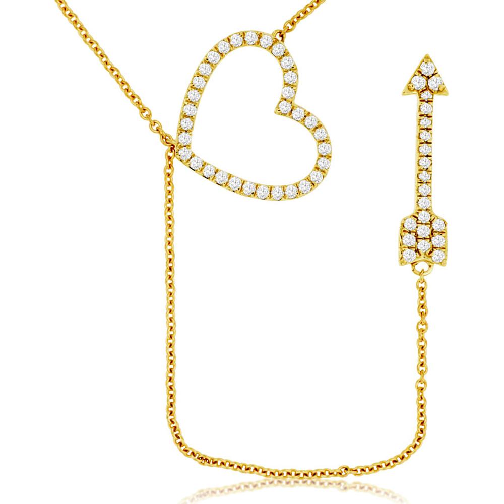14K Yellow Gold Diamond Heart and Arrow Pendant Necklace - 0.33 Carats Total Diamond Weight