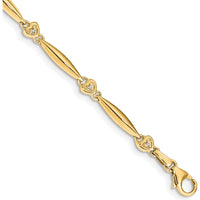 14K Yellow Gold Diamond Heart Bracelet with 9 Round Diamonds - 0.005 Carats Total Diamond Weight by Oro Pregiato