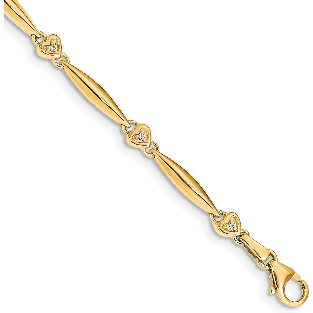 14K Yellow Gold Diamond Heart Bracelet with 9 Round Diamonds - 0.005 Carats Total Diamond Weight by Oro Pregiato