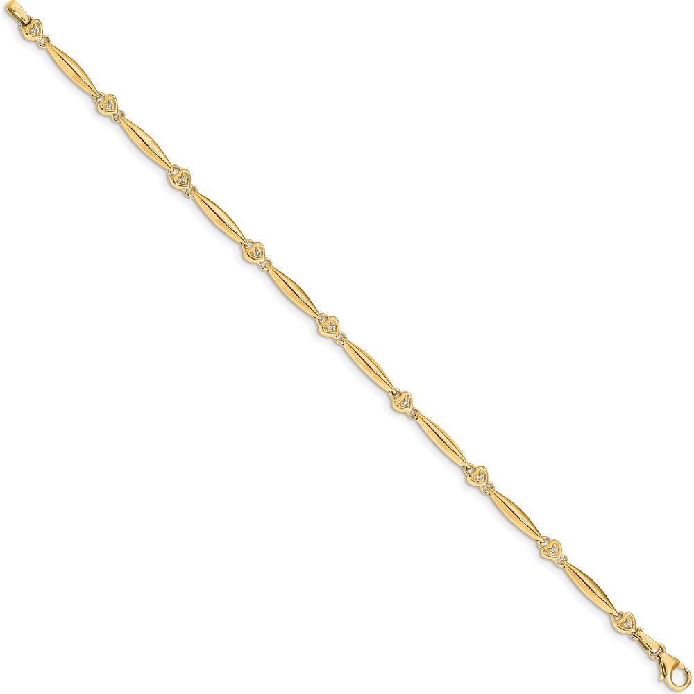 14K Yellow Gold Diamond Heart Bracelet with 9 Round Diamonds - 0.005 Carats Total Diamond Weight by Oro Pregiato