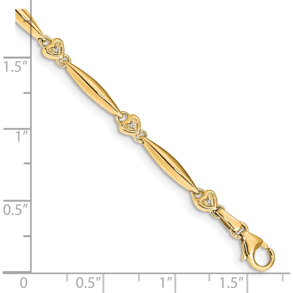 14K Yellow Gold Diamond Heart Bracelet with 9 Round Diamonds - 0.005 Carats Total Diamond Weight by Oro Pregiato