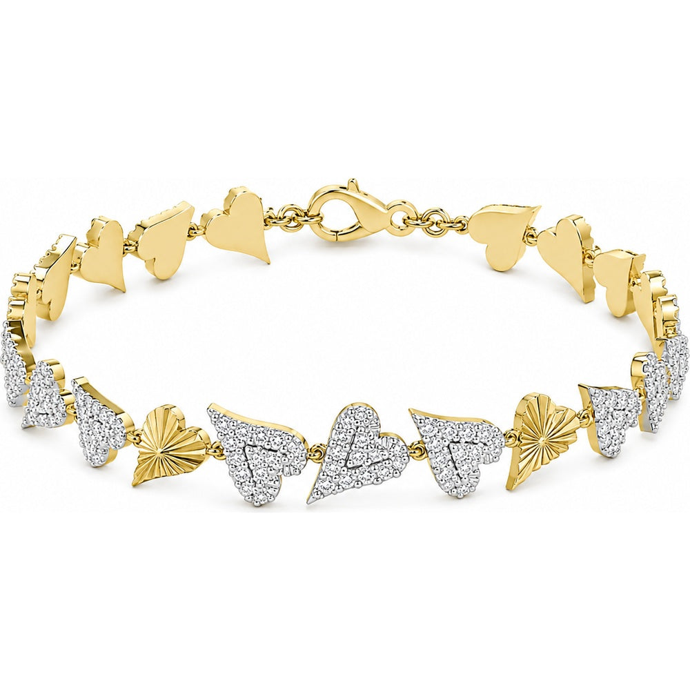 14K Yellow Gold Diamond Heart Bracelet with Pavé Set Round Diamonds - 1.57 Carat Total Diamond Weight by Auriventus