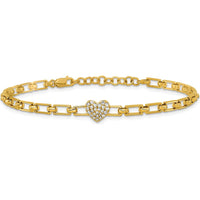 14K Yellow Gold Diamond Heart Cluster Fancy Link Bracelet - 1/6 Carats Total Diamond Weight by Oro Pregiato
