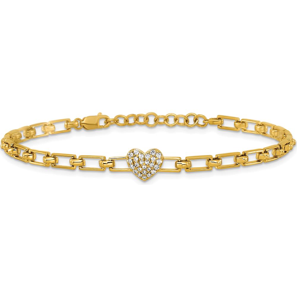 14K Yellow Gold Diamond Heart Cluster Fancy Link Bracelet - 1/6 Carats Total Diamond Weight by Oro Pregiato