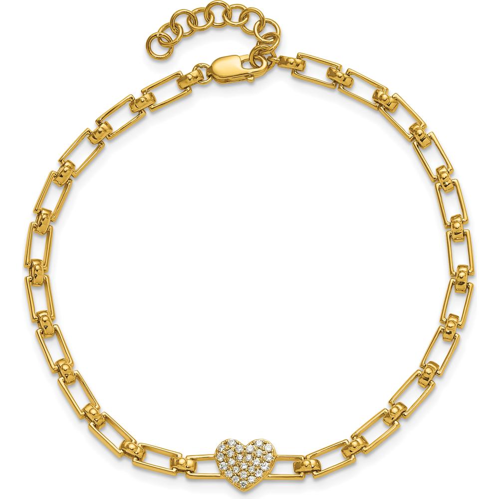 14K Yellow Gold Diamond Heart Cluster Fancy Link Bracelet - 1/6 Carats Total Diamond Weight by Oro Pregiato