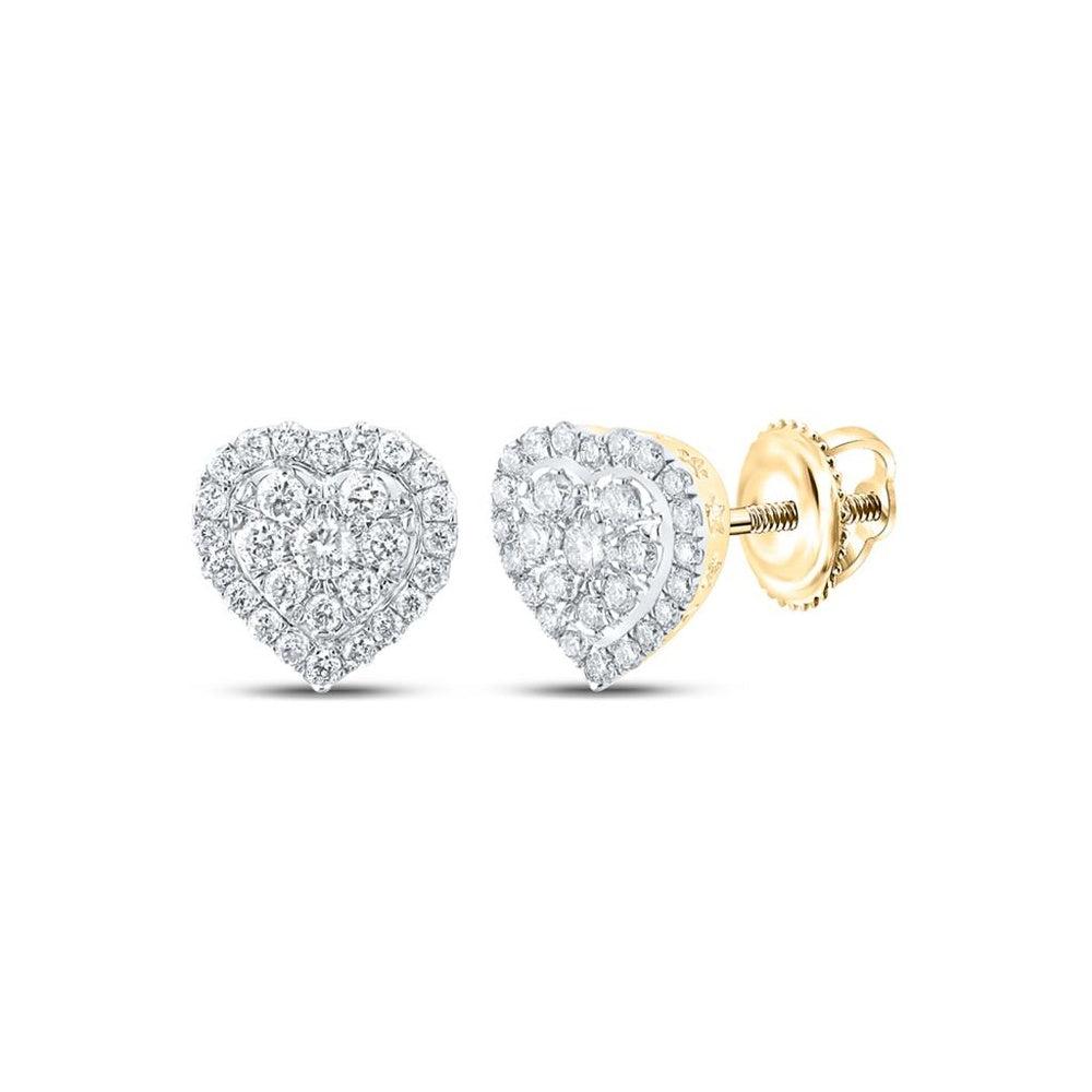 14K Yellow Gold Diamond Heart Earrings - 1/4 Carat Total Diamond Weight