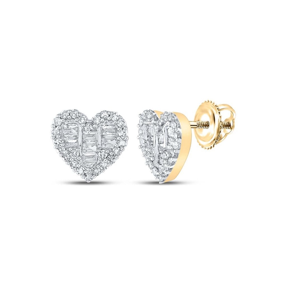 14K Yellow Gold Diamond Heart Earrings - 3/8 Carat Total Diamond Weight