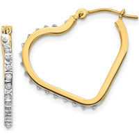 14K Yellow Gold Diamond Heart Hoop Earrings - 0.010 Carats Total Diamond Weight by Monteluci Fine Jewelry