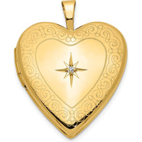 14K Yellow Gold Diamond Heart Locket with Milgrain Detail - 0.010 Carat Total Diamond Weight by Monteluci Fine Jewelry