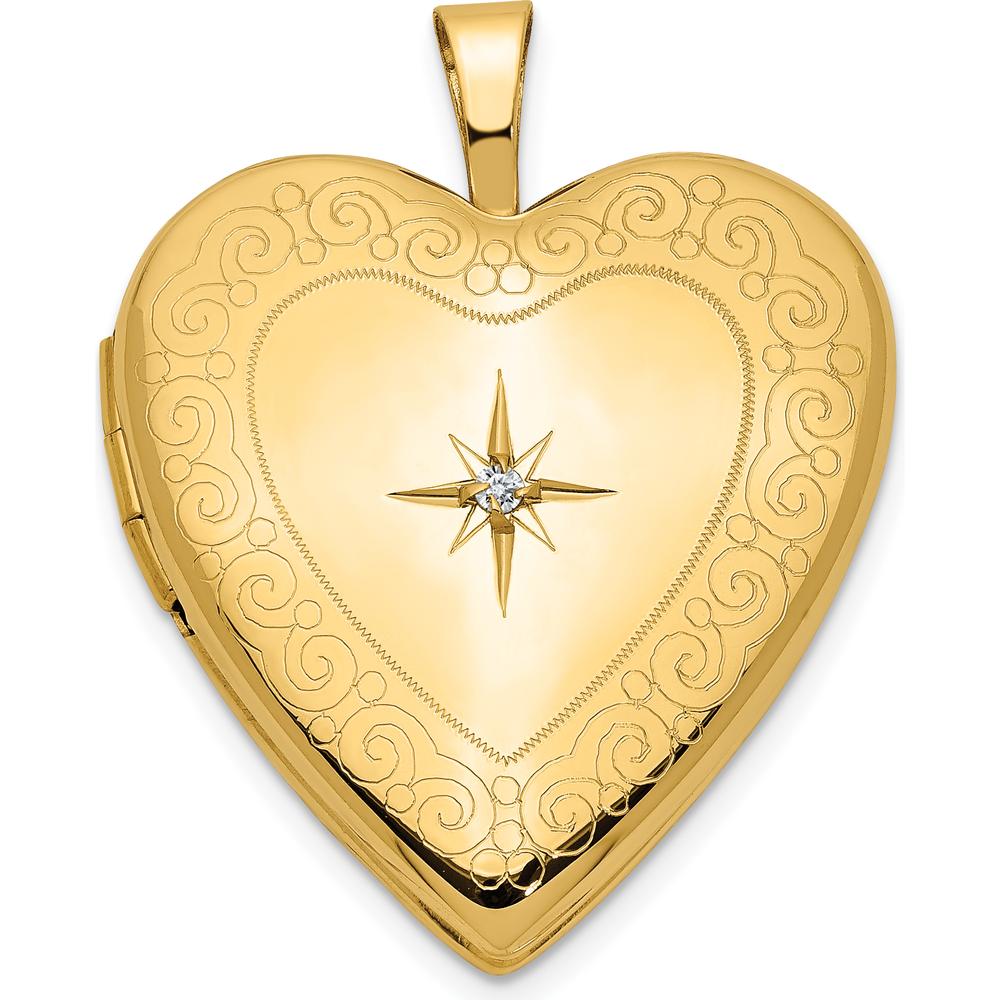 14K Yellow Gold Diamond Heart Locket with Milgrain Detail - 0.010 Carat Total Diamond Weight by Monteluci Fine Jewelry