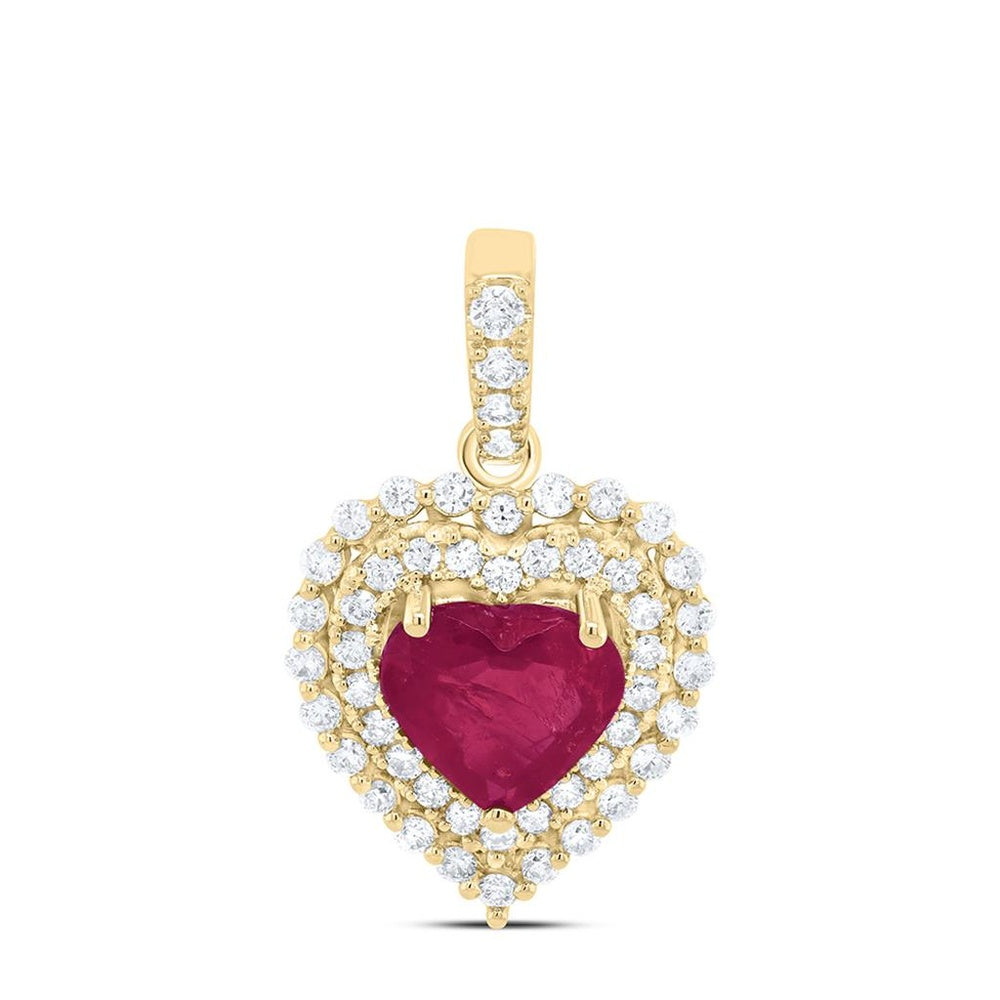14K Yellow Gold Diamond Heart Pendant - 1 1/5 Carat Total Diamond Weight