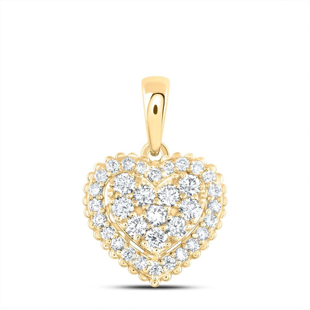 14K Yellow Gold Diamond Heart Pendant - 1/2 Carat Total Diamond Weight