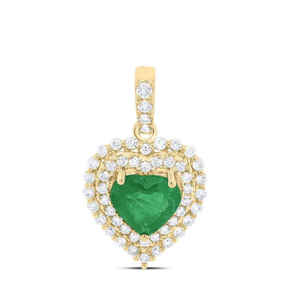 14K Yellow Gold Diamond Heart Pendant - 1 Carat Total Diamond Weight