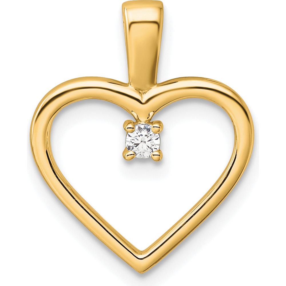 14K Yellow Gold Diamond Heart Pendant with 0.05 Carat Round Diamond by Oro Pregiato