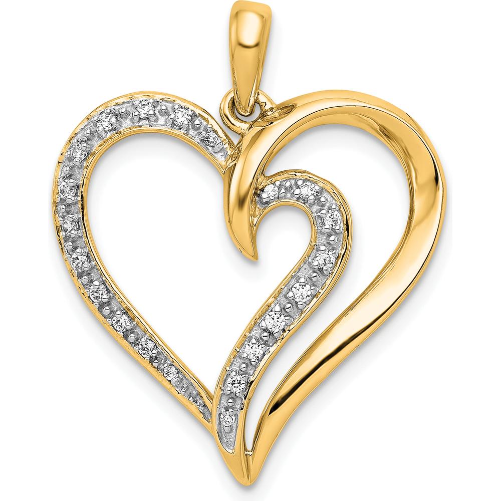 14K Yellow Gold Diamond Heart Pendant with 21 Round Diamonds - 0.005 Carat Total Diamond Weight by Oro Pregiato