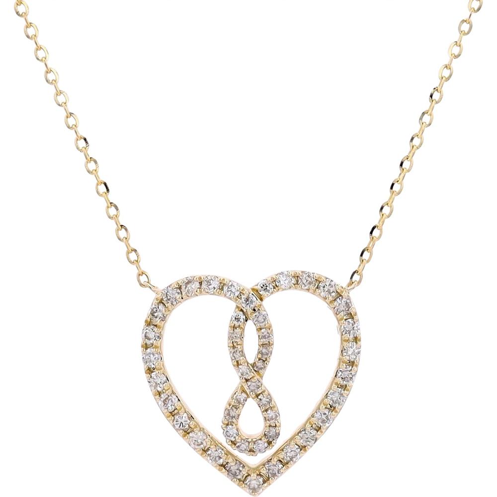14K Yellow Gold Diamond Heart Pendant with Infinity Design - 0.34 Carat Total Diamond Weight