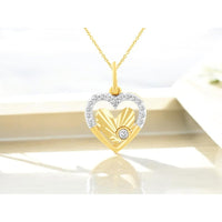 14K Yellow Gold Diamond Heart Pendant with Sunburst Inner Design and Bezel-Set Accent Diamond - 0.09 Carat Total Diamond Weight - Royal Jewelry