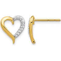 14K Yellow Gold Diamond Heart Post Earrings with 20 Round Diamonds - 0.10 Carat Total Diamond Weight by Monteluci Fine Jewelry