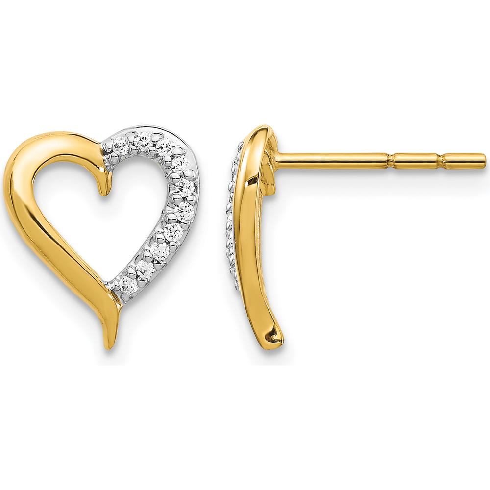 14K Yellow Gold Diamond Heart Post Earrings with 20 Round Diamonds - 0.10 Carat Total Diamond Weight by Monteluci Fine Jewelry