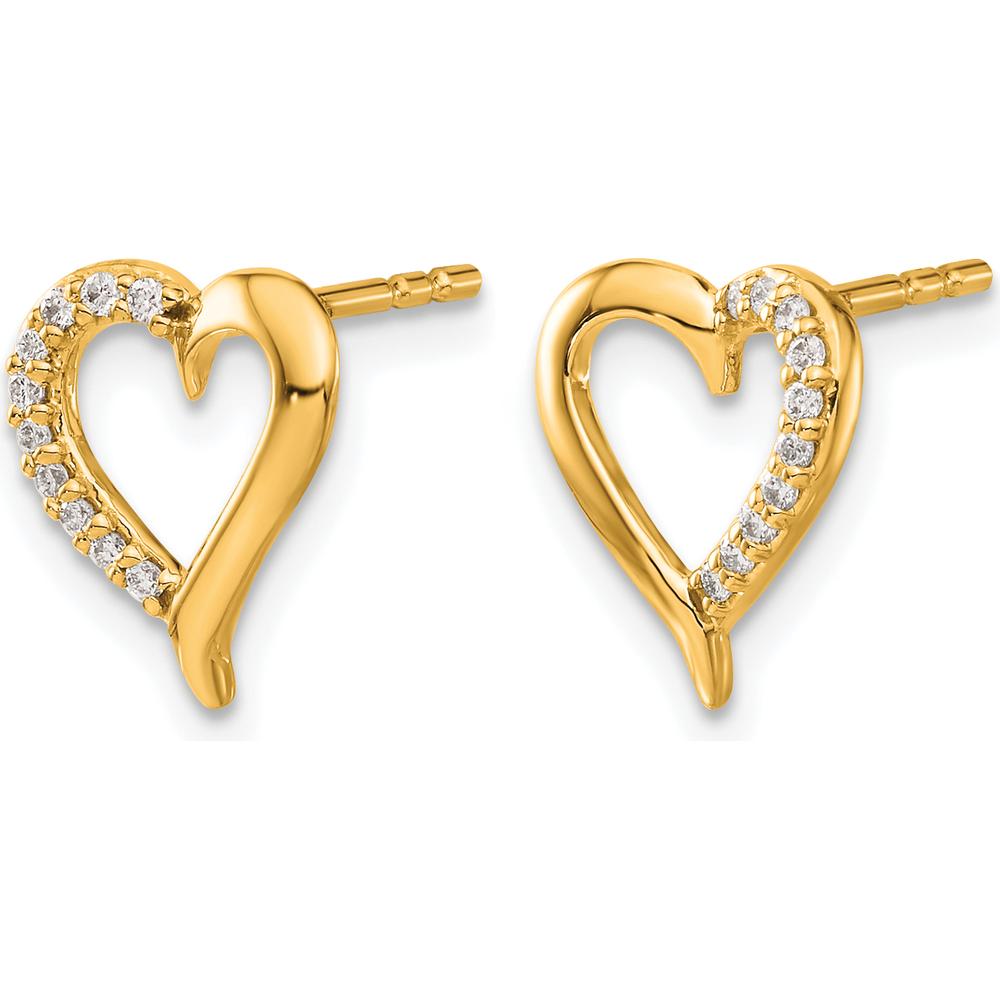 14K Yellow Gold Diamond Heart Post Earrings with 20 Round Diamonds - 0.10 Carat Total Diamond Weight by Monteluci Fine Jewelry